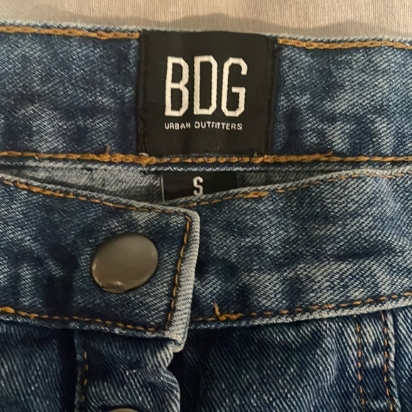 BDG Button Front Mini Denim Skirt Small Dark Blue Swing A-Line Pockets - Picture 7 of 11